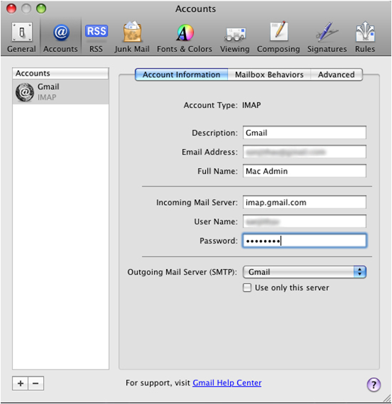 outlook for mac gmail imap settings